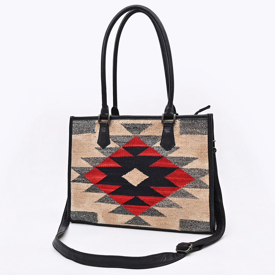 American Darling Hand Woven Saddle Blanket and Full Grain Leather Western Tote Bag - Uhorse