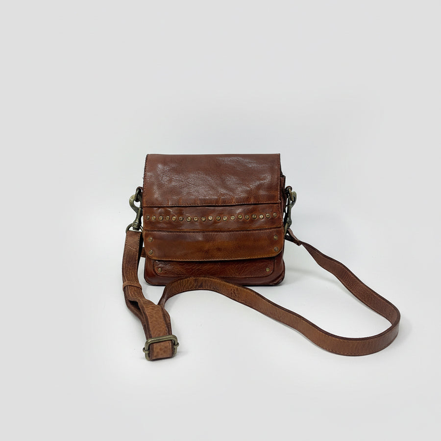 Spaghetti Western Hand-Dyed Genuine Leather Crossbody Bag Vintage European Cowhide Messenger Studded Full Grain - Uhorse