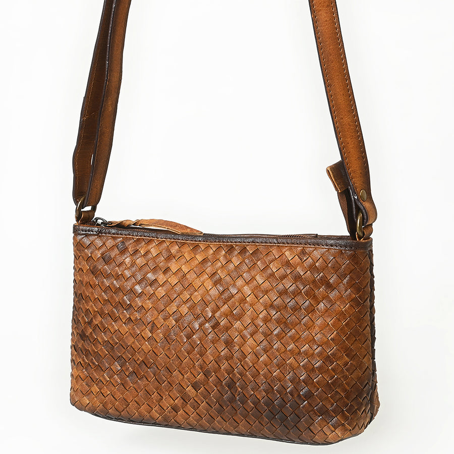 American Darling Crossbody Bag Beautifully Basketweave tooled Genuine Leather women bag - Uhorse