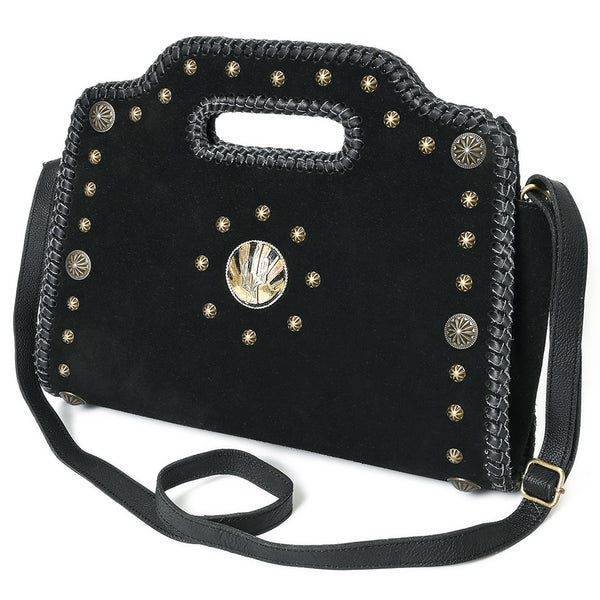 American Darling Western Suede Leather Clutch Bag with Braided Trim and Concho Accents - Uhorse
