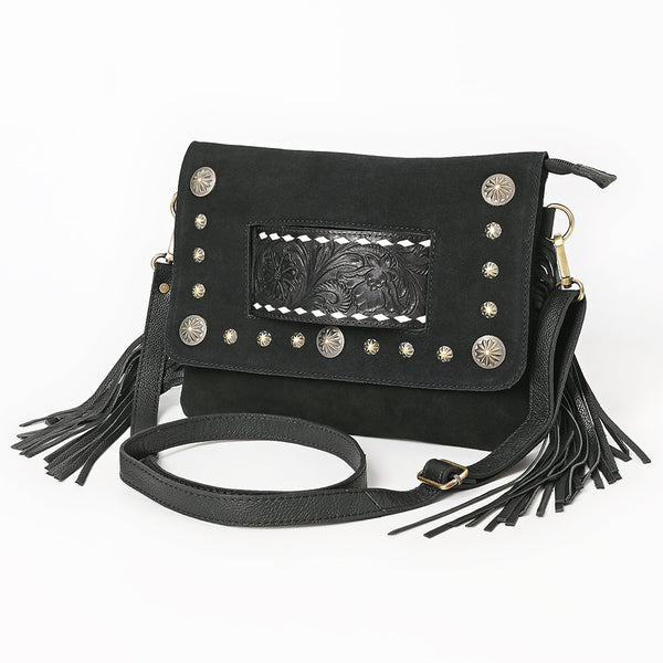 American Darling Western Hand Tooled Floral Cross body Bag with Genuine Suede and Fringes - Uhorse