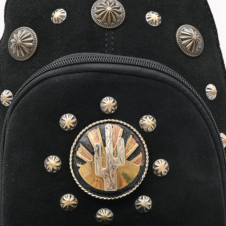 American Darling Sling Bag for Women, Hand Tooled Floral Leather & Genuine Suede, Hair-on Cowhide with Conchos, Western Backpack