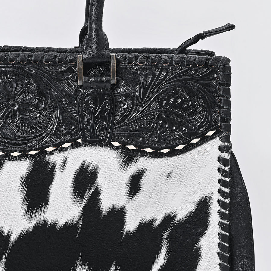 American Darling Tote Bag Hand Tooled Floral Carved Hair-On Cowhide Genuine Leather Western Purse for Women