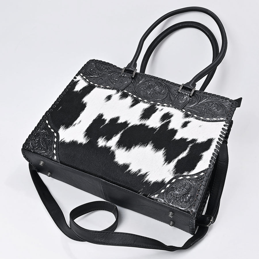 American Darling Tote Bag Hand Tooled Floral Carved Hair-On Cowhide Genuine Leather Western Purse for Women