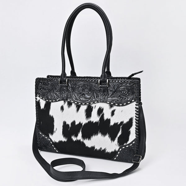 American Darling Hand Tooled Floral and Hair-On Cowhide Western Leather Tote Bag - Uhorse