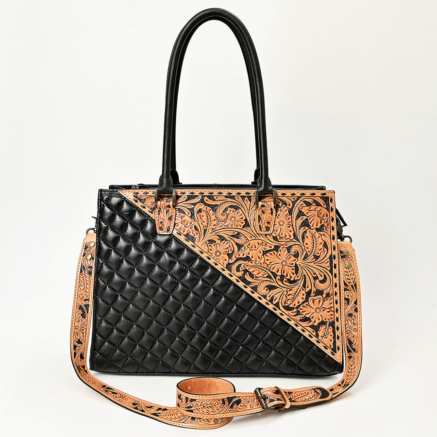 American Darling Tote Bag Hand Tooled Floral Carved Quilted Genuine Leather Western Purse for Women
