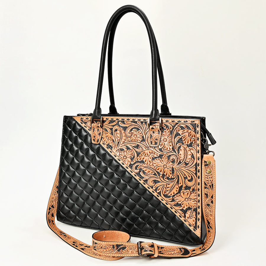 American Darling Hand Tooled Floral Carved and Quilted Leather Western Tote Bag - Uhorse
