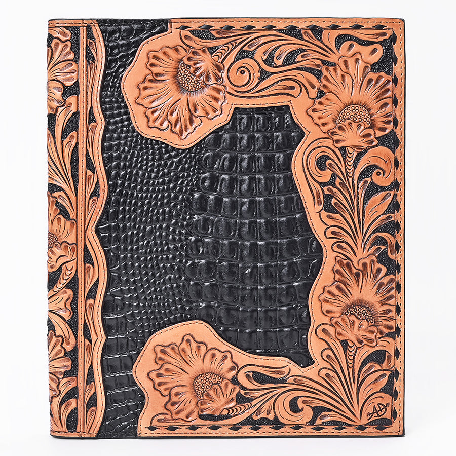 American Darling Portfolio Bag Hand Tooled Floral Carved Crocodile Embossed Genuine Western Leather