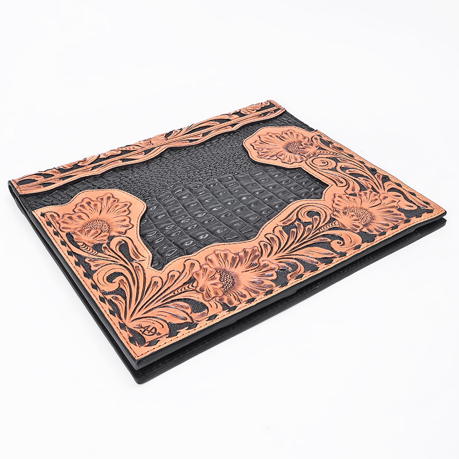 American Darling Portfolio Bag Hand Tooled Floral Carved Crocodile Embossed Genuine Western Leather