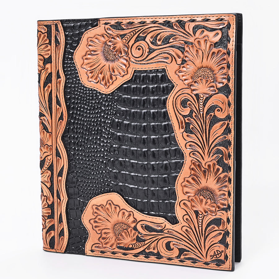 American Darling Hand Tooled Floral and Crocodile Embossed Leather Western Portfolio Bag - Uhorse
