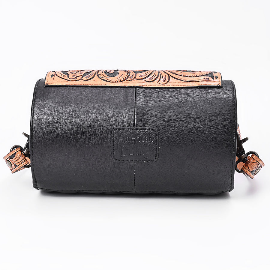 American Darling Cross body Bag Hand Tooled Floral Carved Quilted Genuine Leather Western Barrel Bag