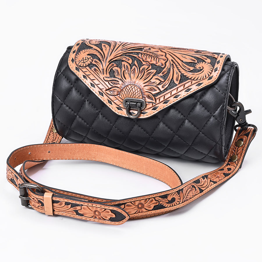 American Darling Hand Tooled Floral Carved Quilted Leather Western Cross body Bag - Uhorse