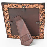 American Darling Hand Tooled Leather Photo Frame with Floral Carving, Western Tabletop Display, 10.5 x 9 Inch