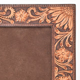 American Darling Hand Tooled Leather Photo Frame with Floral Carving, Western Tabletop Display, 10.5 x 9 Inch