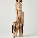 American Darling Tote Bag Western Hair-On Cowhide Genuine Leather Handbag with Fringes Rivets and Premium YKK Zipper