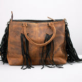 American Darling Western Handbag Rustic Cowhide Satchel Leather Fringe