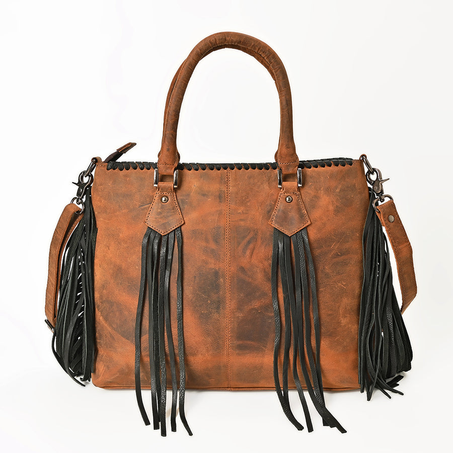 American Darling Tote Bag Western Hair-On Cowhide Genuine Leather Handbag with Fringes Rivets and Premium YKK Zipper
