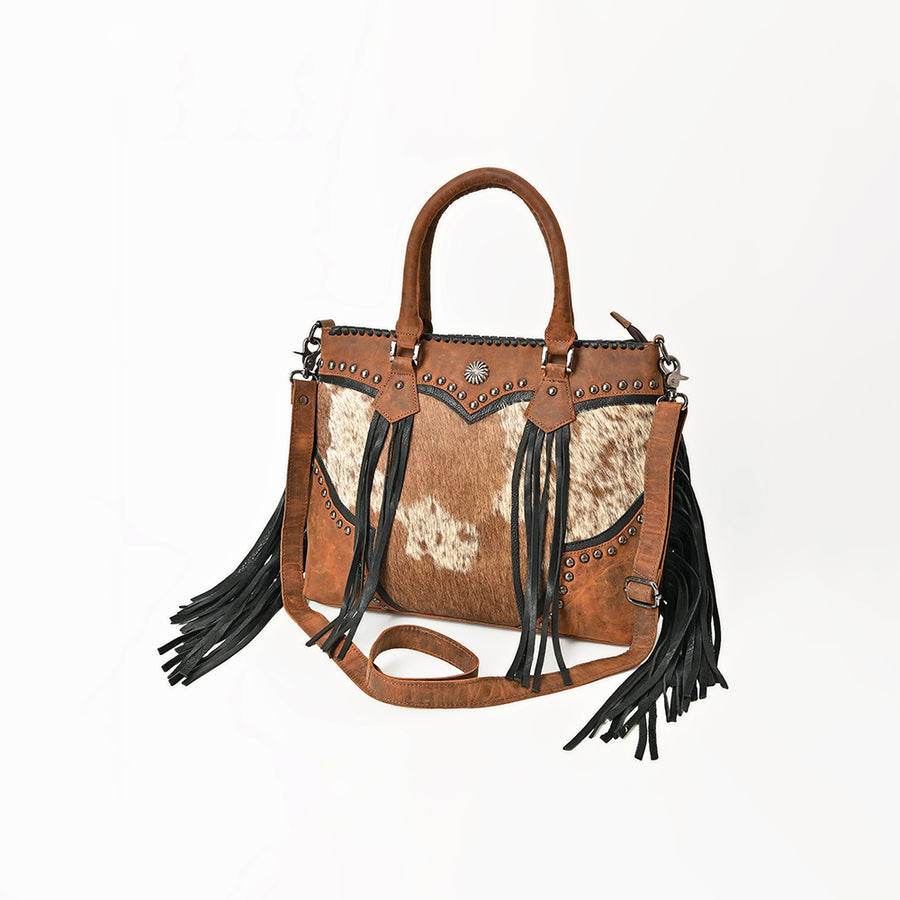 American Darling Handcrafted Hair-On Cowhide Tote Bag with Western Fringes - Uhorse