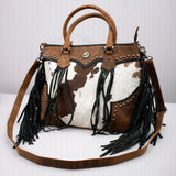 American Darling Western Handbag Rustic Cowhide Satchel Leather Fringe