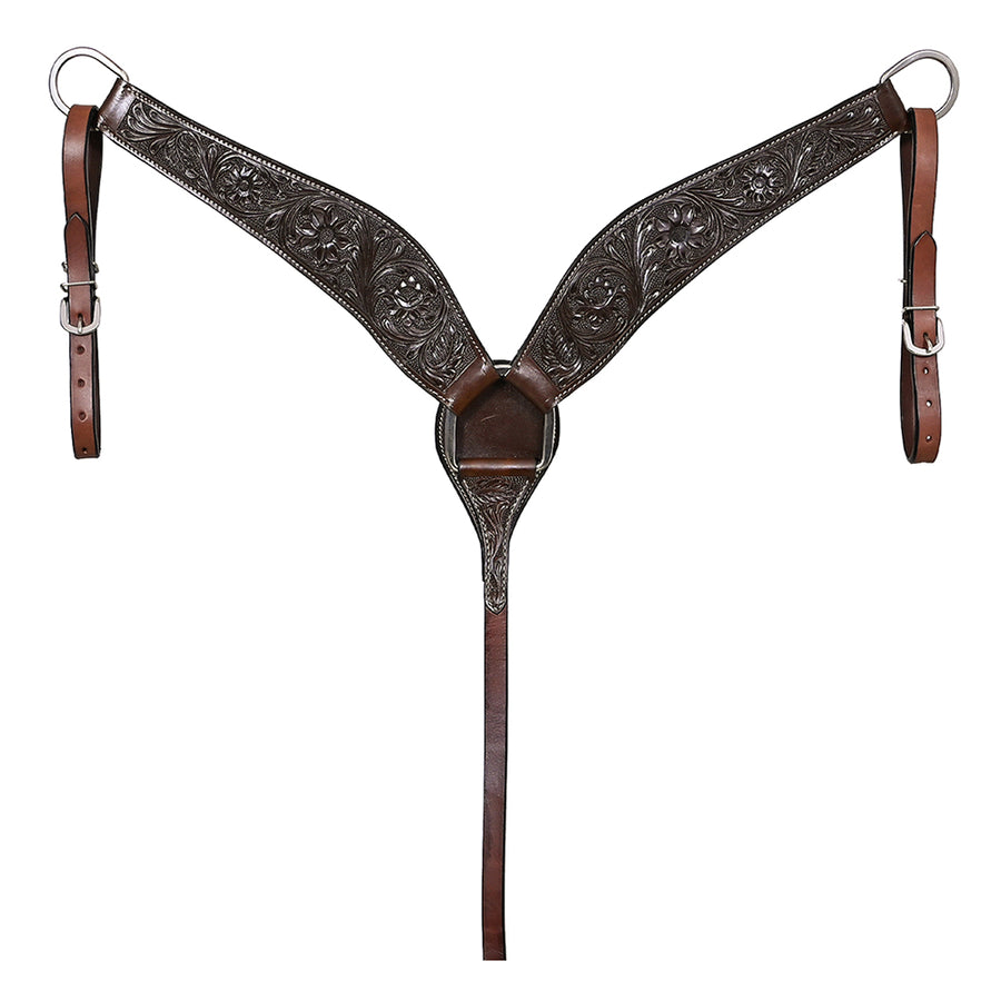 HILASON Western Horse Genuine Leather Breast Collar Tack Hand Tooled Dark Brown - Uhorse