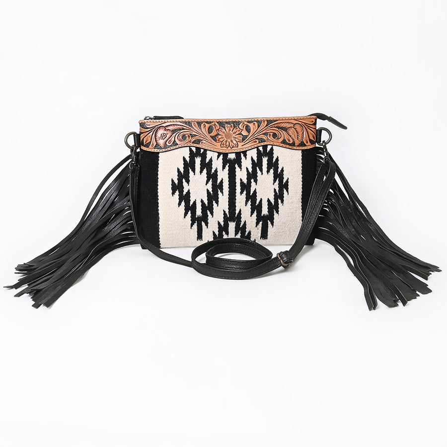 American Darling Cross body Bag Hand Woven Saddle Blanket Genuine Leather Western Purse with Fringes