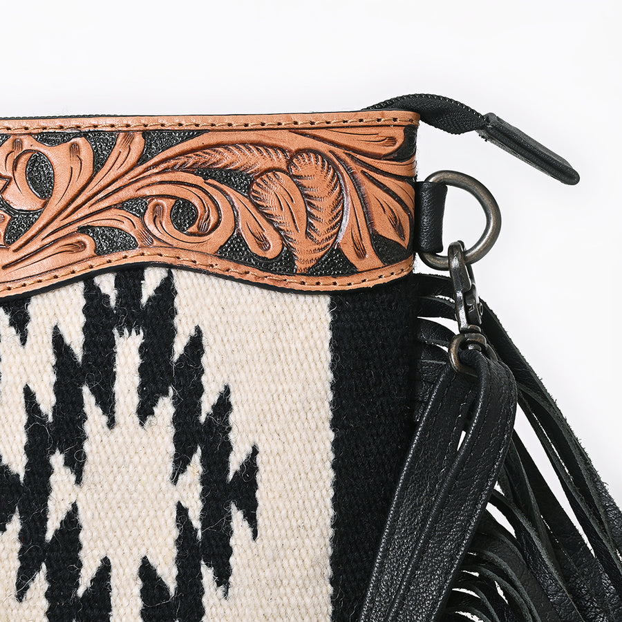American Darling Cross body Bag Hand Woven Saddle Blanket Genuine Leather Western Purse with Fringes