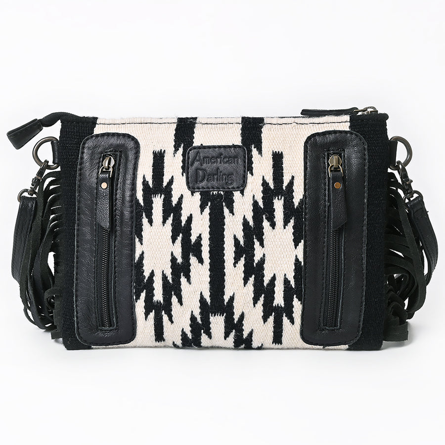 American Darling Cross body Bag Hand Woven Saddle Blanket Genuine Leather Western Purse with Fringes