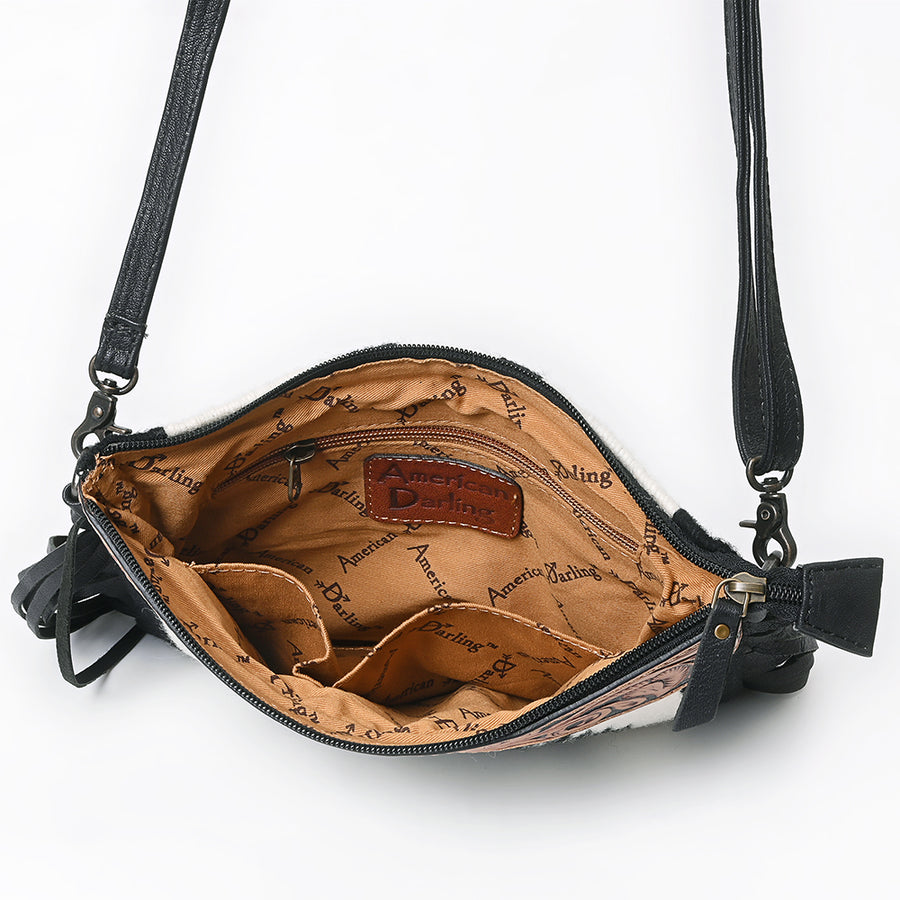 American Darling Cross body Bag Hand Woven Saddle Blanket Genuine Leather Western Purse with Fringes