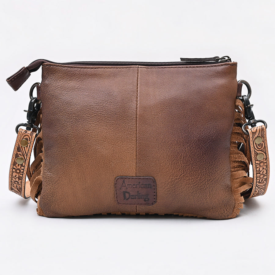 American Darling Cross body Bag Hand Tooled Floral Carved Hair-On Cowhide Genuine Leather Western Purse with Fringes