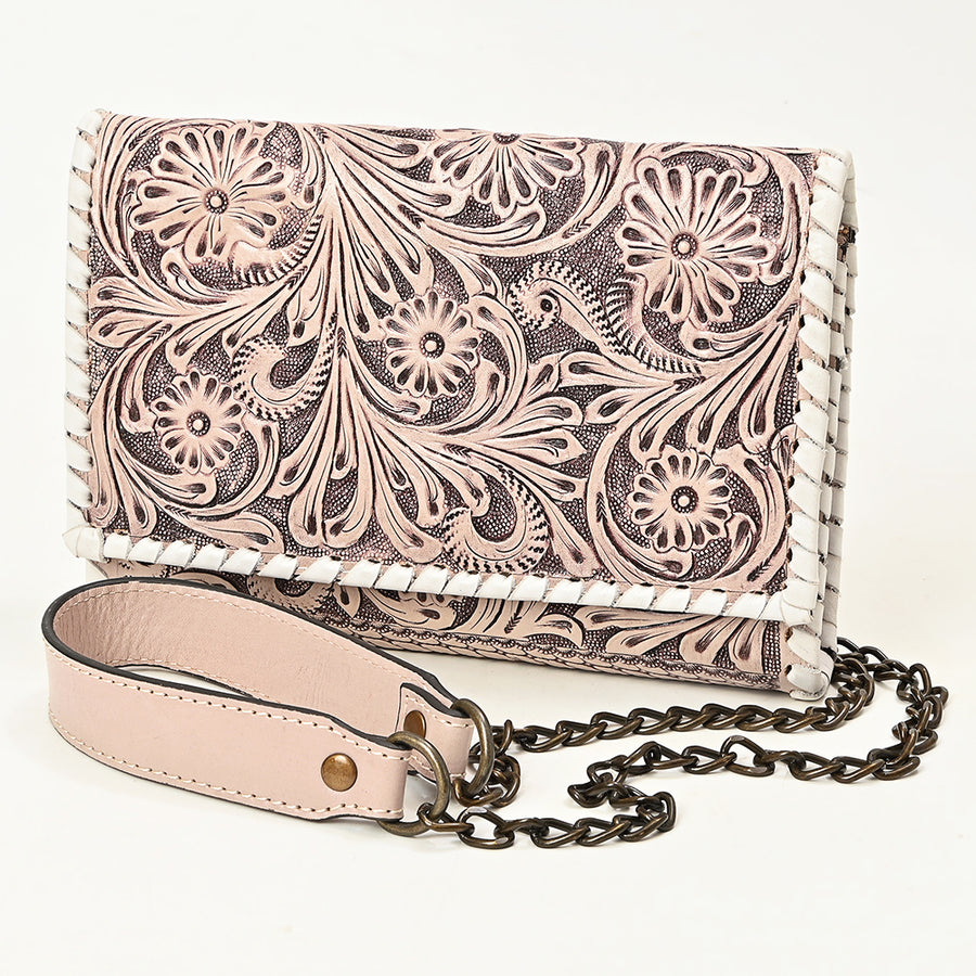 American Darling Hand Tooled Floral Carved Braided Leather Western Crossbody Bag - Uhorse