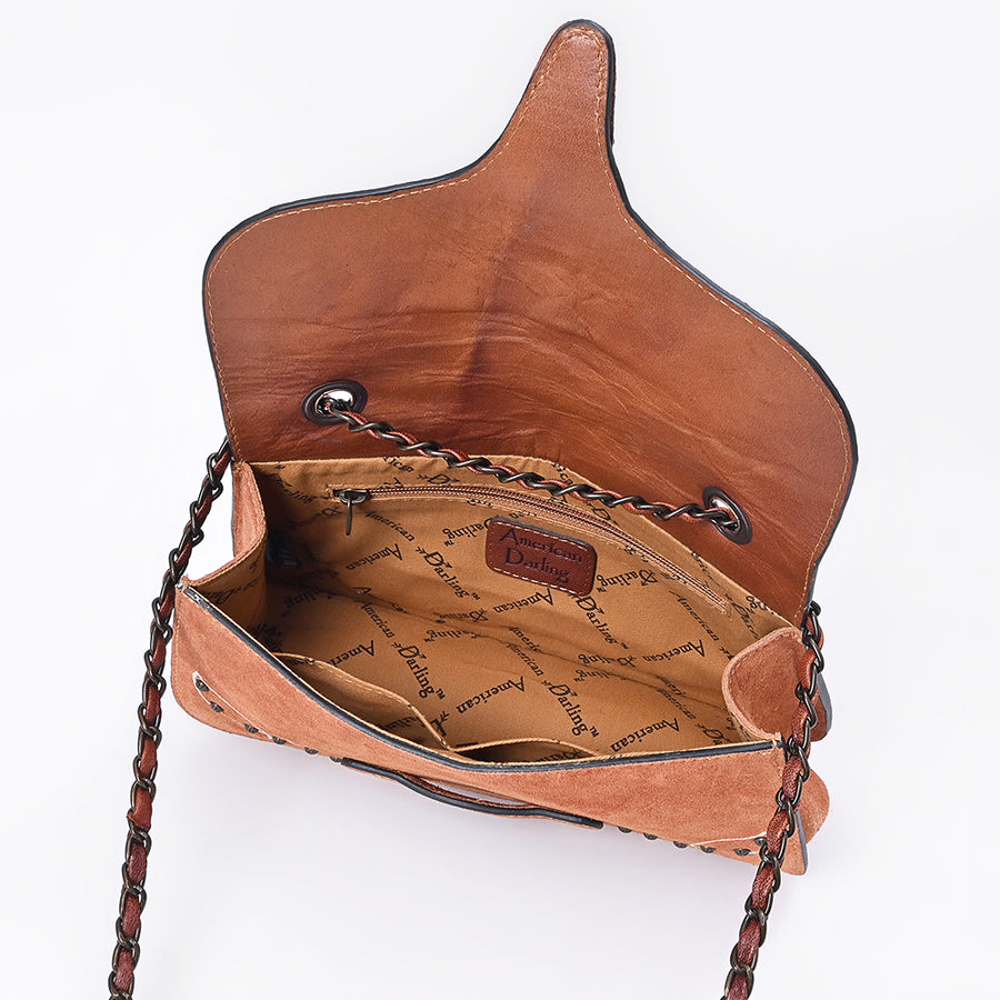 American Darling Cross body Bag Rivetted Genuine Suede Leather with Embroidery Genuine Full Grain Western Purse