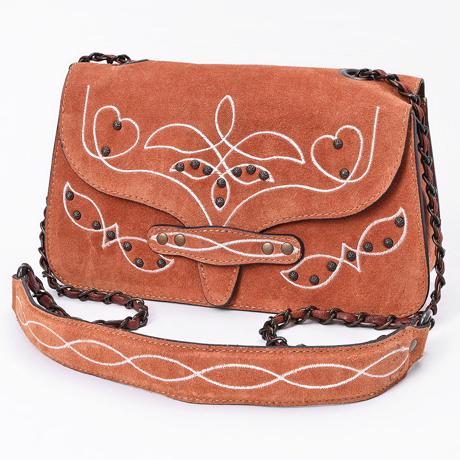 American Darling Western Cross body Bag with Rivetted Genuine Suede Leather and Embroidery - Uhorse