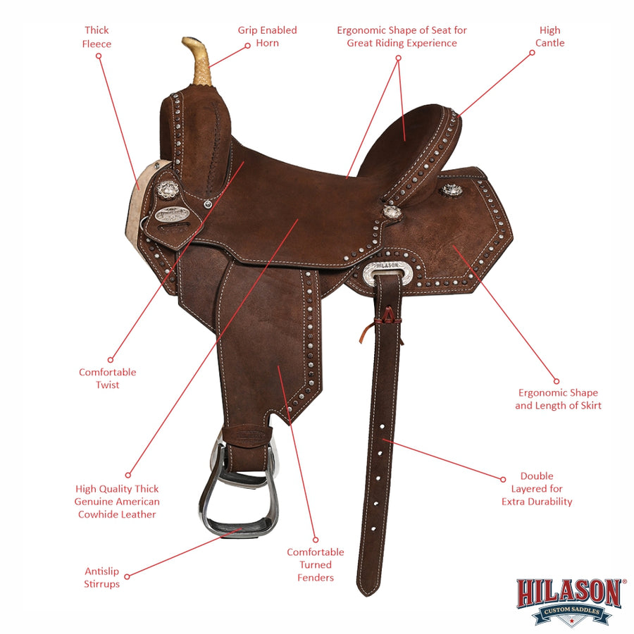 Hilason Western Horse Flex Tree Saddle American Leather Trail Barrel