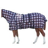 Hilason Western Horse Fly Sheet Uv Protect Mesh Bug Mosquito Summer Spring White / Red Plaid