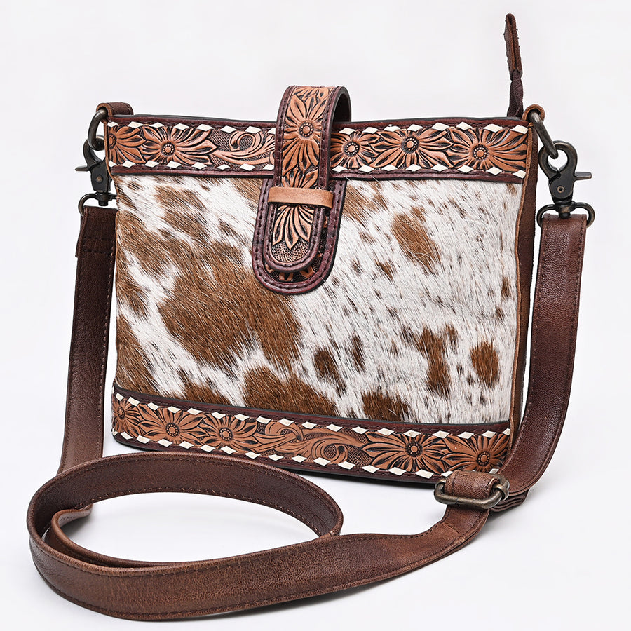 American Darling Hand Tooled Floral and Cowhide Western Cross body Bag - Uhorse