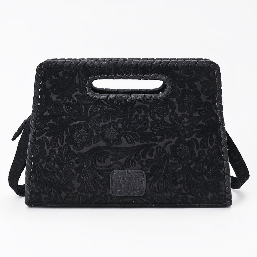 American Darling Clutch Bag Hand-Tooled Vegetable-Tanned Genuine Leather Western Crossbody with Turquoise Studs and Boot Stitch