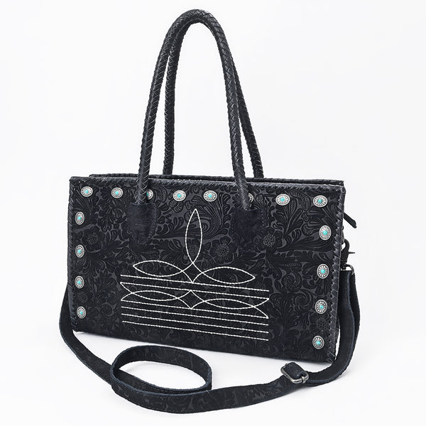 American Darling Western Leather Tote Bag Boot Stitching and Damascus - Uhorse