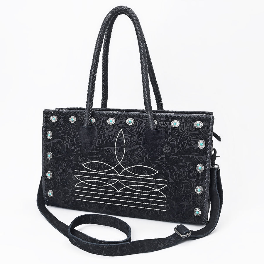 American Darling Western Leather Tote Bag Boot Stitching and Damascus - Uhorse