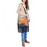 AMERICAN DARLING Artisan Hand-Tooled Leather Crossbody Bag Cactus Sunflower Art