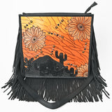 AMERICAN DARLING Artisan Hand-Tooled Leather Crossbody Bag Cactus Sunflower Art