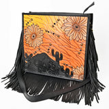 AMERICAN DARLING Artisan Hand-Tooled Leather Crossbody Bag Cactus Sunflower Art