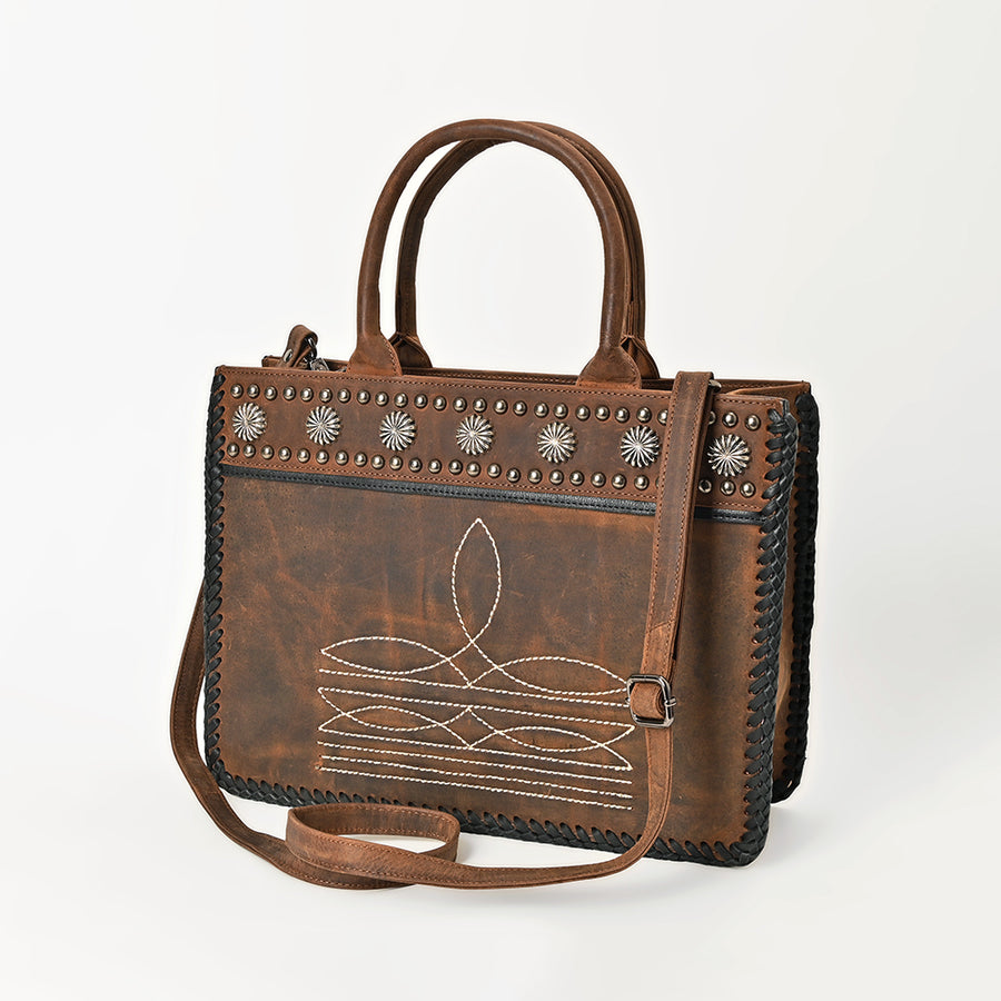 American Darling Handcrafted Boot Stitched Leather Tote Bag with Rivets - Uhorse