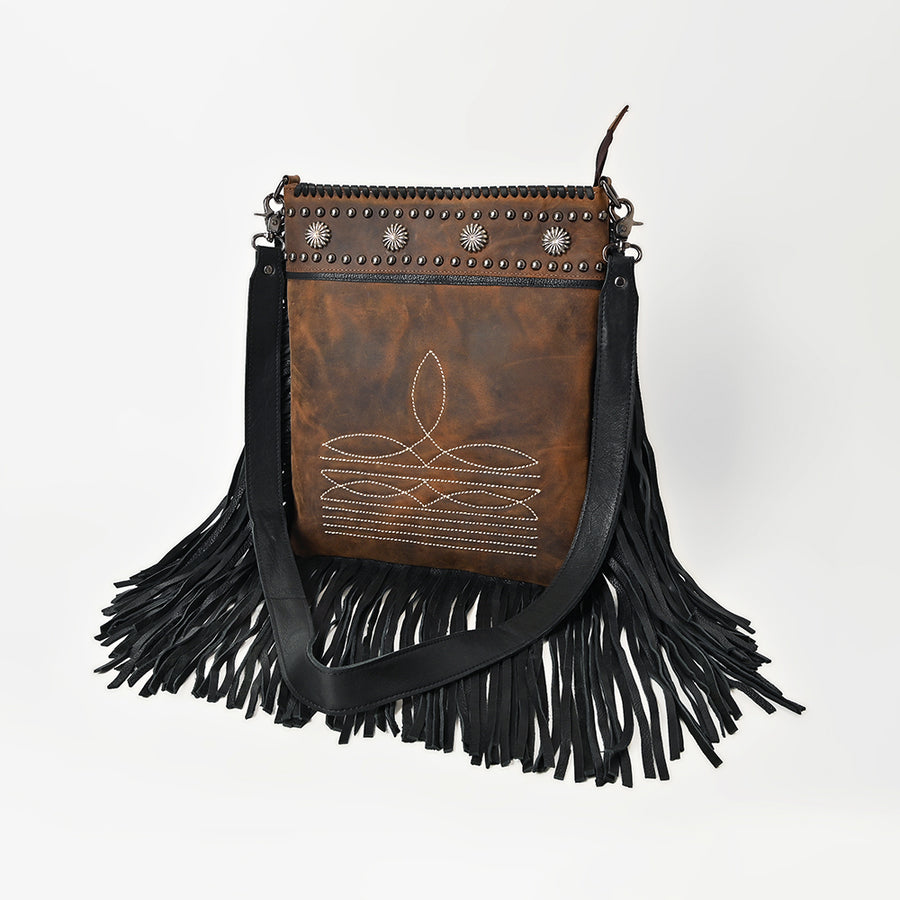American Darling Vintage Leather Crossbody Bag Studded Conchos Western Stitching - Uhorse
