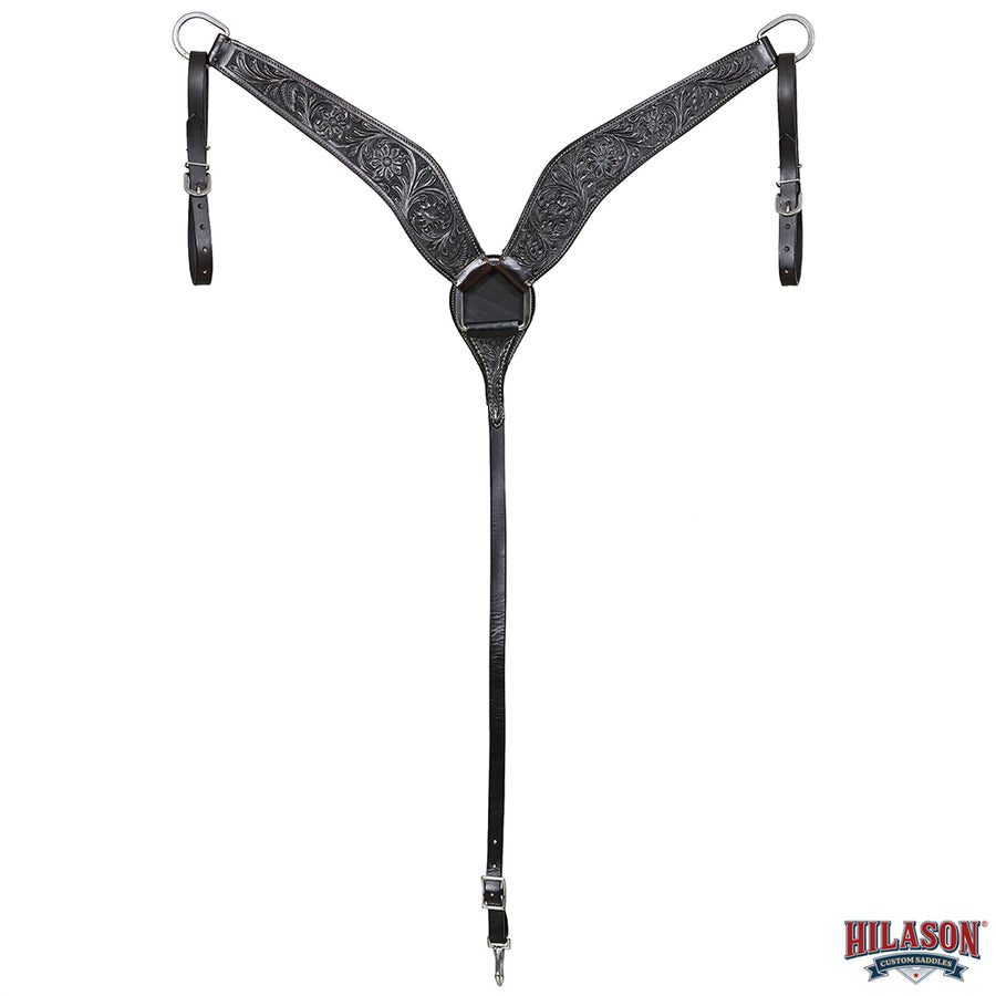HILASON Western Horse Genuine Leather Breast Collar Tack Hand Tooled Black