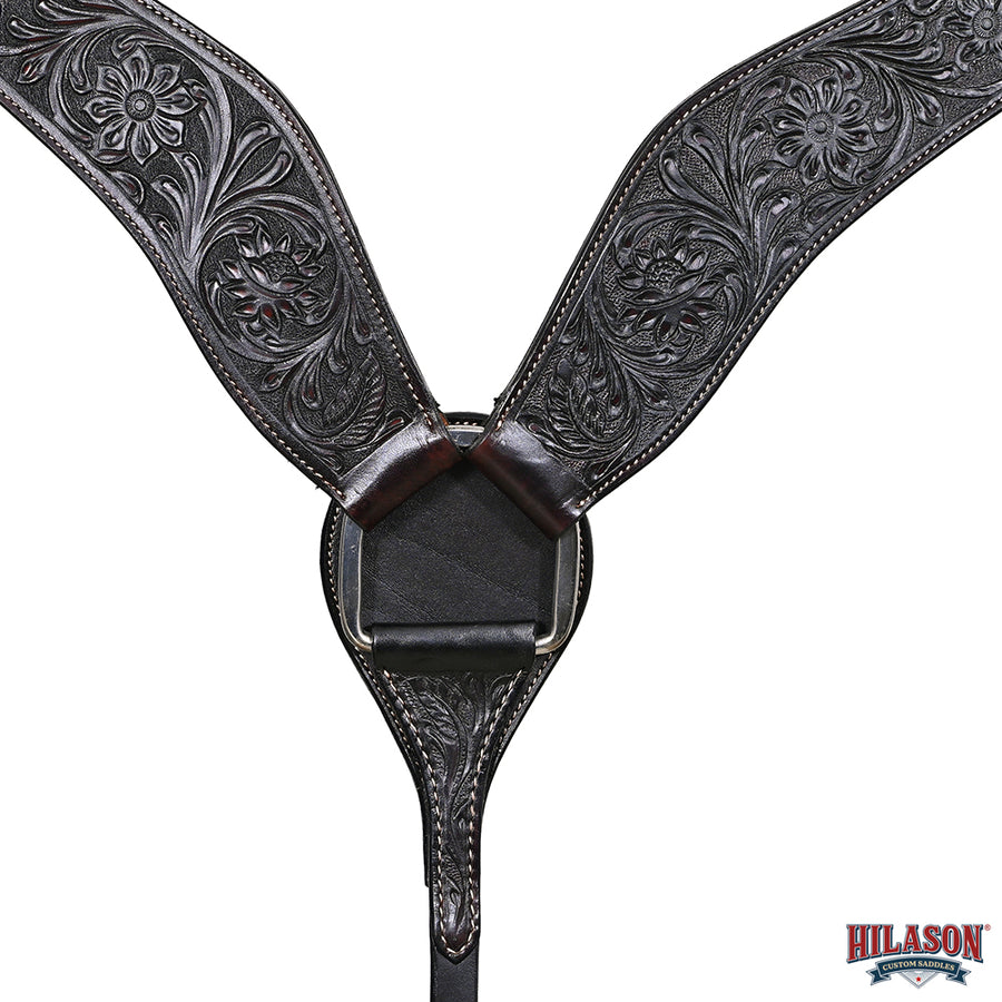 HILASON Western Horse Genuine Leather Breast Collar Tack Hand Tooled Black