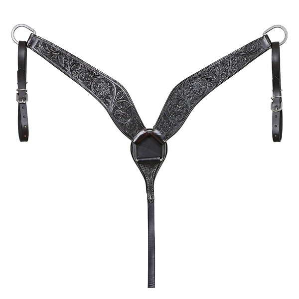 HILASON Western Horse Genuine Leather Breast Collar Tack Hand Tooled Black - Uhorse