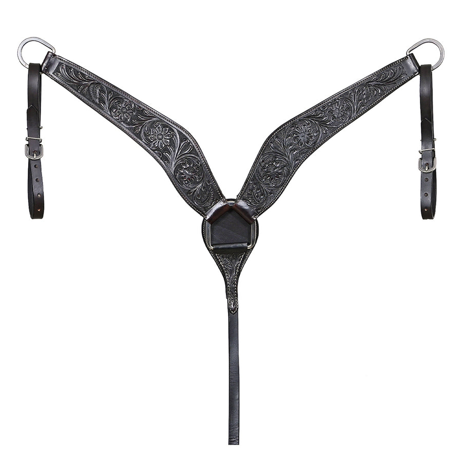 HILASON Western Horse Genuine Leather Breast Collar Tack Hand Tooled Black - Uhorse