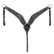 HILASON Western Horse Genuine Leather Breast Collar Tack Hand Tooled Black