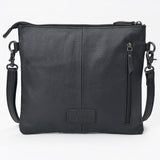 OHLAY BAGS Western Leather Dark Brown Hairon Crossbody Tooled Floral Panel