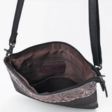 OHLAY BAGS Western Leather Dark Brown Hairon Crossbody Tooled Floral Panel